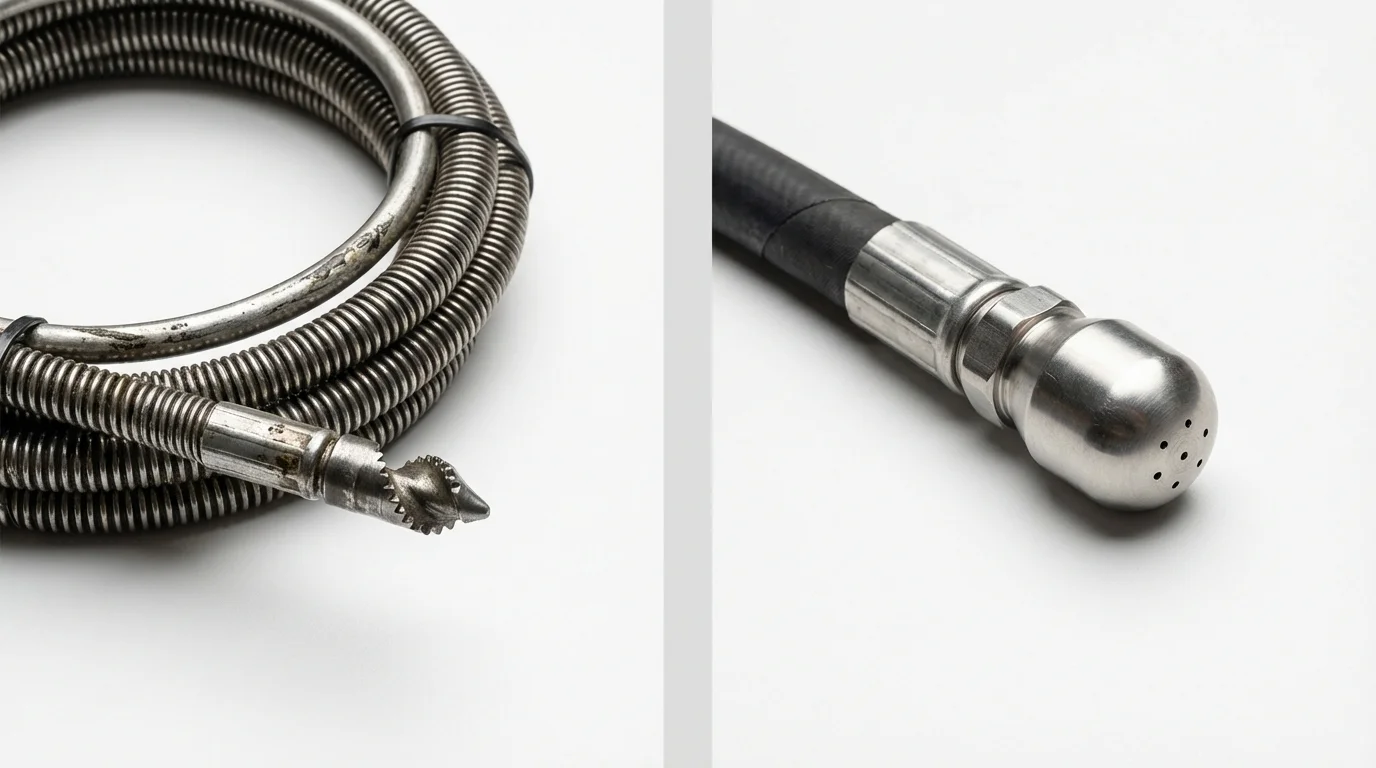 Drain snake cable and hydro jetting nozzle used for drain cleaning in Luzerne, PA