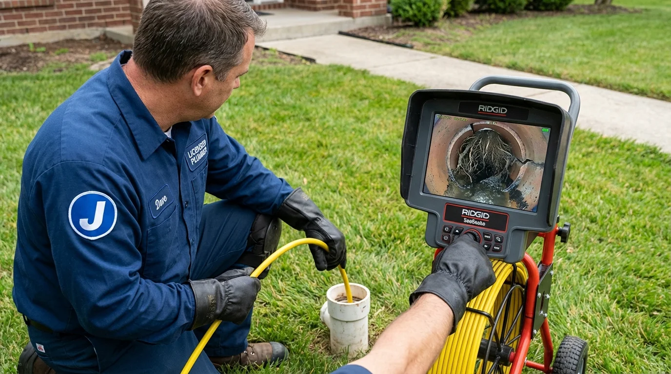 Sewer camera inspection being performed by Johns Plumbing LLC in Luzerne