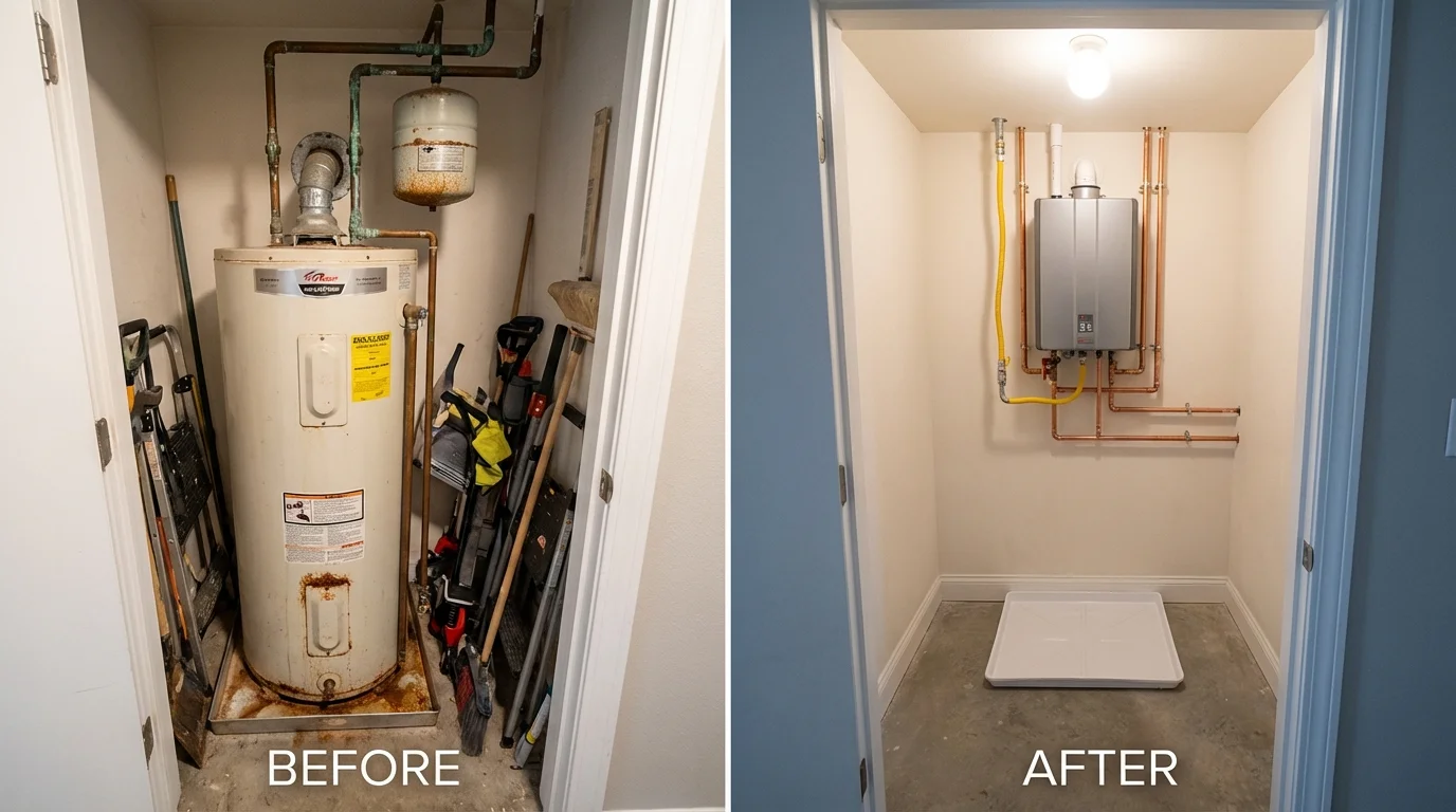Tank water heater versus wall-mounted tankless unit comparison for Luzerne, PA homeowners