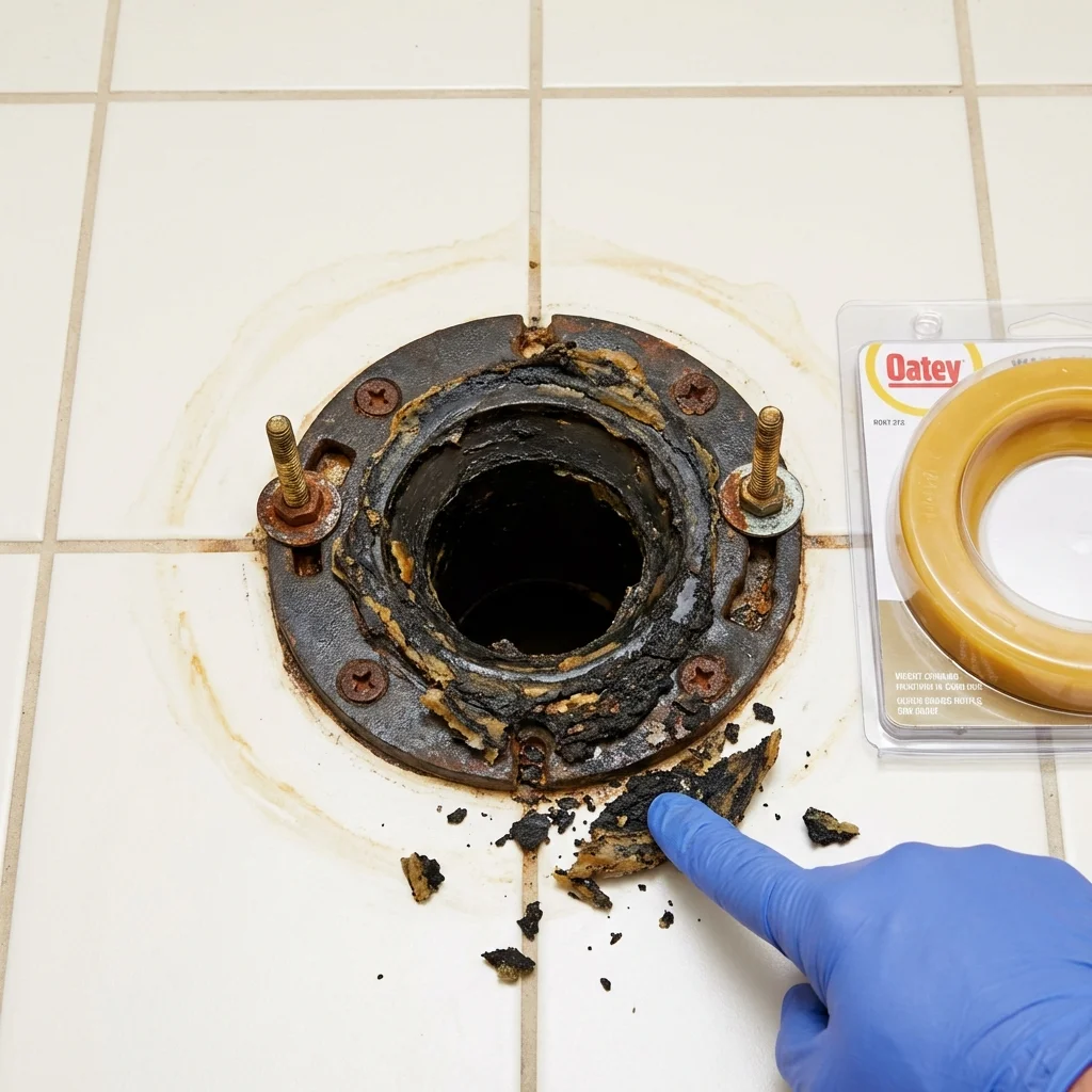 Failed wax ring showing water seepage at the base of a toilet in a Luzerne, PA home