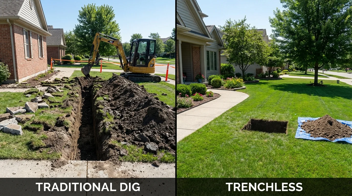 Trenchless sewer repair with minimal yard damage versus traditional excavation in Luzerne, PA